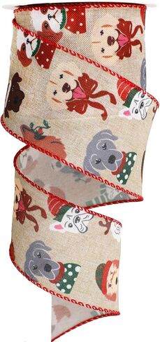 Christmas Wired Edge Ribbon Roll Pet Dog Fabric Wrapping Ribbon for Xmas DIY Crafts Wreath Bow Making, 12 Yard in Saudi Arabia