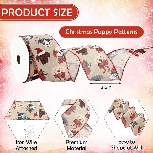 Christmas Wired Edge Ribbon Roll Pet Dog Fabric Wrapping Ribbon for Xmas DIY Crafts Wreath Bow Making, 12 Yard in Saudi Arabia