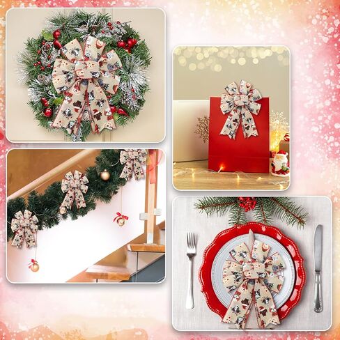 Christmas Wired Edge Ribbon Roll Pet Dog Fabric Wrapping Ribbon for Xmas DIY Crafts Wreath Bow Making, 12 Yard in Saudi Arabia