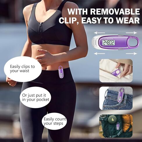 3D Pedometer for Walking with Removable Clip and Carabiner Simple Step Counter for Walking Accurate Clip On Step Tracker for Men Women Kids in Kuwait