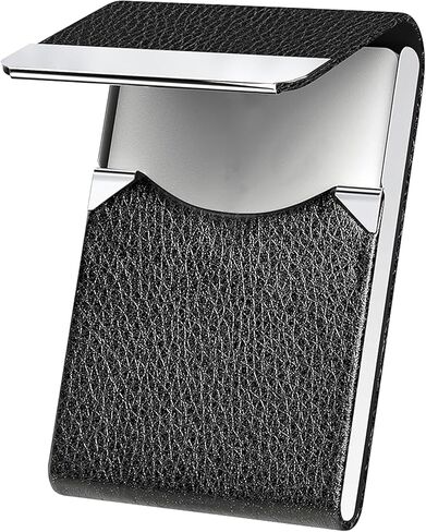 Business Card Holder, PU Leather Business Card Case Pocket Card Holders for Men or Women, Metal Slim Name Card Holder RFID Blocking Business Card Carrier with Magnetic Closure, Black in Saudi Arabia