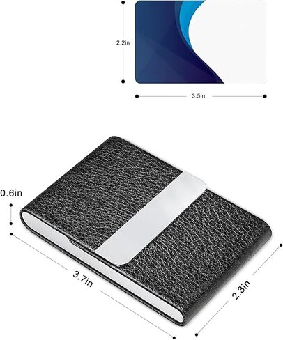 Business Card Holder, PU Leather Business Card Case Pocket Card Holders for Men or Women, Metal Slim Name Card Holder RFID Blocking Business Card Carrier with Magnetic Closure, Black in Saudi Arabia