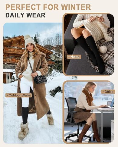 جوارب Aoliks الدافئة للركبة للنساء، جوارب حرارية من القطن للتنزه سيرًا على الأقدام والتزلج على الجليد وهدايا الشتاء in Kuwait