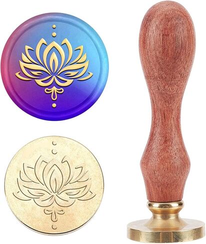 Yoga Lotus Wax Seal Stamp Lotus Flower Seal Stamp Retro Wood Sealing Stamp 25mm Brass Seal Head Embellishment of Cards Envelopes/Invitations/Wine Packages/Gift Wrapping in Saudi Arabia