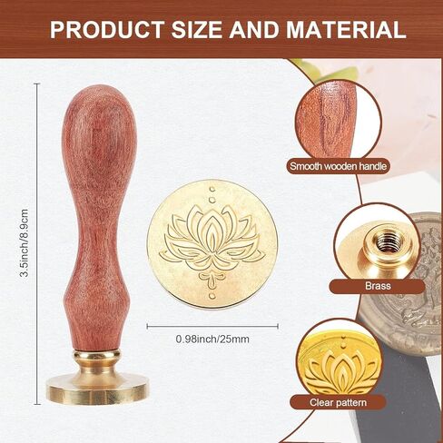 Yoga Lotus Wax Seal Stamp Lotus Flower Seal Stamp Retro Wood Sealing Stamp 25mm Brass Seal Head Embellishment of Cards Envelopes/Invitations/Wine Packages/Gift Wrapping in Saudi Arabia