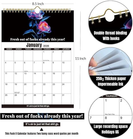 Fuck It Calendar 2026 تقويم للنساء المتعبة، هدية مضحكة للتقويم الشهري للنساء، هدية مضحكة للحفلات المنزلية والمكتب، تقويم جداري للسيدات المتعبة - 8.5 × 11 بوصة in Saudi Arabia