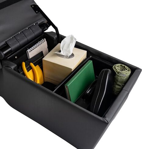 NVS Universal Truck Console Contractor Bench Seat Organizer with Adjustable Cup Holders, Clipboard Storage & Padded Armrest Lid - Black in Saudi Arabia