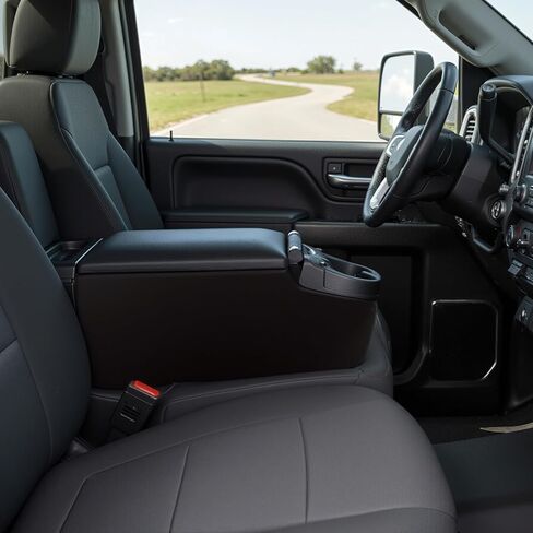 NVS Universal Truck Console Contractor Bench Seat Organizer with Adjustable Cup Holders, Clipboard Storage & Padded Armrest Lid - Black in Saudi Arabia