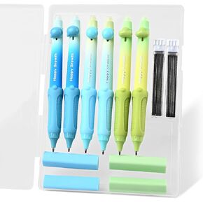 Temiary Cute Mechanical Pencil Set with Case, 6 Pcs Medium Point 0.9 mm Pencils with 2 Tubes HB Lead Refills, 4 Pcs Erasers for School Supplies Student Writing, Drafting Sketching (Pastel) in Kuwait