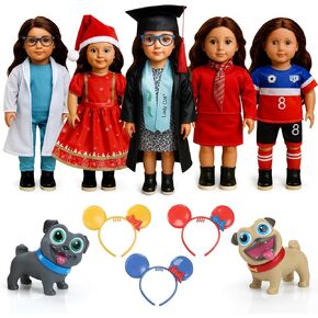 20 Pcs Doll Clothes & Accessories for 18 Inch Dolls – Educational Role Play Gift Set for Girls with 5 Themed Outfits (Graduate, Doctor, Santa, Soccer Player, Flight Attendant), 2 Puppies & 3 Headbands in Saudi Arabia