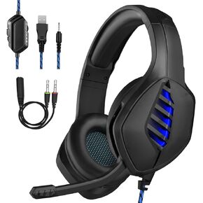 Gaming Headset with Microphone - for PC, PS4, PS5, Xbox One, Xbox Series X|S - 3.5mm Jack Gamer Headphone with Noise Canceling Mic - Black&Blue in Kuwait