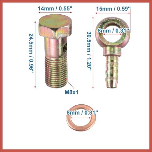 ACROPIX 4 Set 8mm Banjo Hose Barb Bolt Fittings Banjo Bolt Washer Bronze Tone Metal with 8mm Spacers for Car Car Parts in Saudi Arabia
