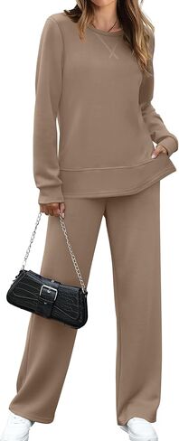 OFEEFAN Women's 2 Piece Lounge Set Travel Airport Outfits Side Slit Tracksuit Wide Leg Loungewear Baggy Comfy Sweatsuit S-3XL in Kuwait
