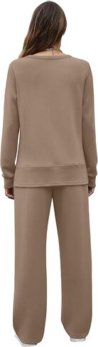 OFEEFAN Women's 2 Piece Lounge Set Travel Airport Outfits Side Slit Tracksuit Wide Leg Loungewear Baggy Comfy Sweatsuit S-3XL in Kuwait