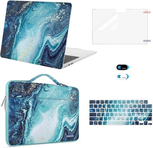 MOSISO Compatible with MacBook Air 13 inch Case 2025 2024 2023 2022 M4 A3240 M3 A3113 M2 A2681,Creative Wave Marble Hard Shell&Bag&Keyboard Skin&Webcam Cover&Screen Film for MacBook Air 13.6 Case,Blue in Saudi Arabia