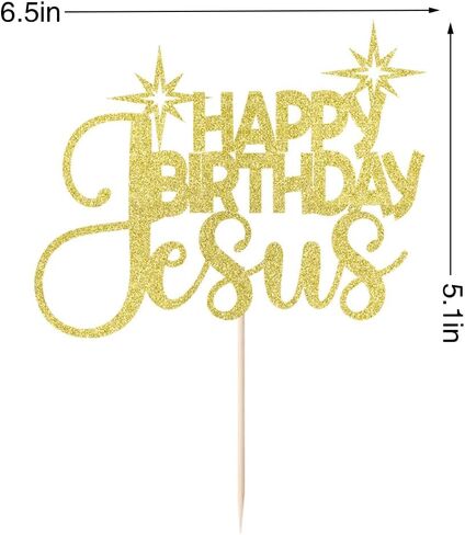 1 PCS Happy Birthday Jesus Cake Topper，Merry Christmas Nativity Jesus Birthday Cake Pick，Gold Glitter Winter Holiday Christmas Party Supplies in Saudi Arabia