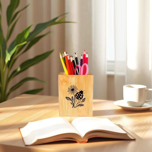 كوب حامل أقلام الخنفساء للمكتب، حامل أكواب خشبي لأقلام الرصاص لمنظم أقلام المكتب، ملحقات ديكور مكتب المنزل، هدايا للنساء والفتيات! in Kuwait
