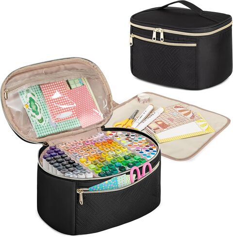 Fasrom Marker Organizer Case for 120 Markers, Art Marker Storage Bag with Handle and Detachable Dividers, Travel Marker Holder for Alcohol Markers, Brush Pens and Craft Supplies, Black(Bag Only) in Saudi Arabia