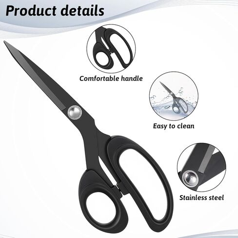 Left-Handed Scissors for Adults, 8 Inch Black Stainless Steel Blade Titanium Coating Forged Stainless Steel for Dressmaking Leather Professional Sewing Fabric Paper DIY in Saudi Arabia