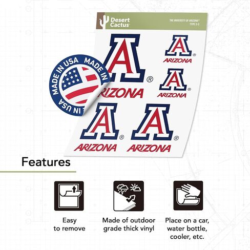 Desert Cactus University of Arizona Sticker UA Wildcats Stickers Vinyl Decals Laptop Water Bottle Car Scrapbook T3 (Type 3-4) in Saudi Arabia