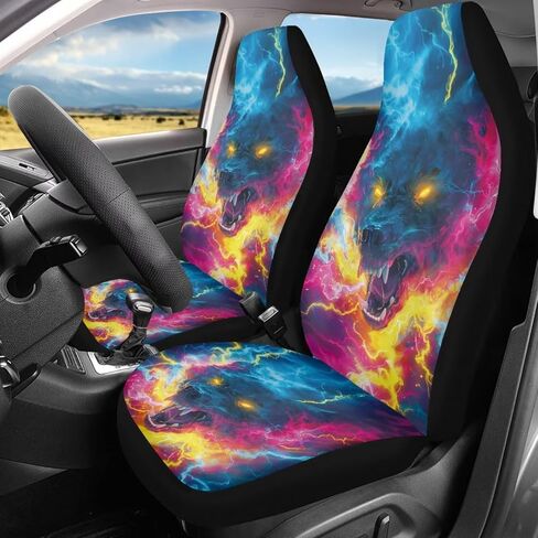 Bulopur Black White Boho Cat Floral Automobile Seat Cover Sets, Car Accessories Interior Decor 2Pcs, Car Seat Protectors for Car, Truck SUVs in Saudi Arabia