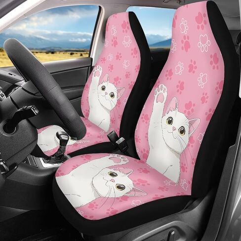Bulopur Black White Boho Cat Floral Automobile Seat Cover Sets, Car Accessories Interior Decor 2Pcs, Car Seat Protectors for Car, Truck SUVs in Saudi Arabia