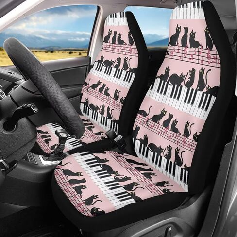 Bulopur Black White Boho Cat Floral Automobile Seat Cover Sets, Car Accessories Interior Decor 2Pcs, Car Seat Protectors for Car, Truck SUVs in Saudi Arabia