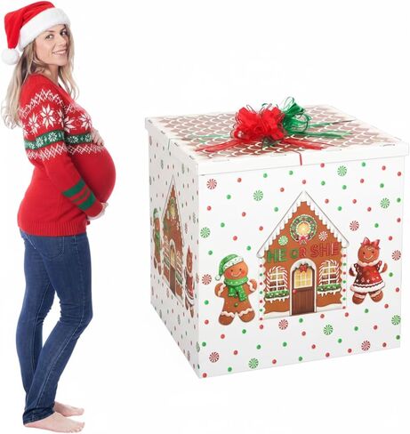 AmazingSpark 28in Christmas Jumbo Gender Reveal Gift Box Kit with Oversized Gingerbread Balloon Box Giant Pull Bows for Xmas Gender Reveal Baby Shower Birthday Party Decor in Saudi Arabia