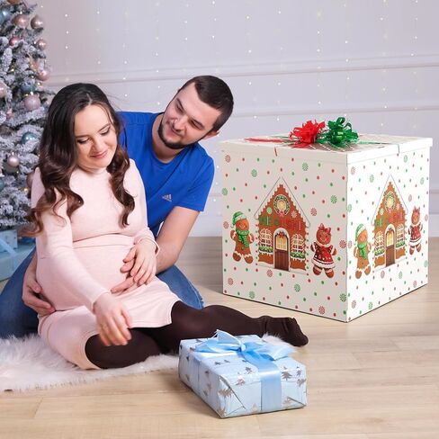 AmazingSpark 28in Christmas Jumbo Gender Reveal Gift Box Kit with Oversized Gingerbread Balloon Box Giant Pull Bows for Xmas Gender Reveal Baby Shower Birthday Party Decor in Saudi Arabia