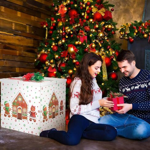 AmazingSpark 28in Christmas Jumbo Gender Reveal Gift Box Kit with Oversized Gingerbread Balloon Box Giant Pull Bows for Xmas Gender Reveal Baby Shower Birthday Party Decor in Saudi Arabia