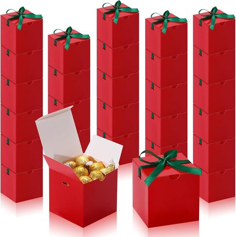 DOYIDE 60 Pcs Small Gift Boxes, 3x3x3 inches Kraft Paper Gift Box with Ribbons, Red Candy Boxes for Christmas Wedding Favors Baby Shower Bridal Shower Birthday Party in Saudi Arabia
