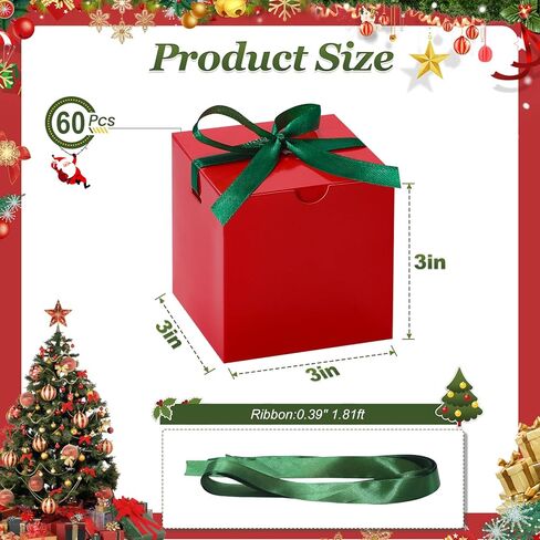 DOYIDE 60 Pcs Small Gift Boxes, 3x3x3 inches Kraft Paper Gift Box with Ribbons, Red Candy Boxes for Christmas Wedding Favors Baby Shower Bridal Shower Birthday Party in Saudi Arabia