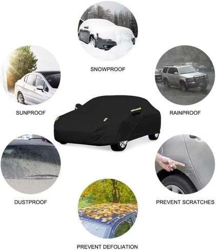 6 Layers Car Cover Waterproof All Weather, Heavy Duty Outdoor Car Cover Universal Fit Sedan Honda Civic,Ford Mustang,Chevrolet Camaro,Toyota Corolla etc.(Sliver, 3L+ Sedan Length (180" to 194")) in Saudi Arabia