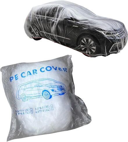 4 PCS Disposable Car Covers, 11.48Ft x 19.69Ft Clear Plastic Car Covers, Rainproof Dustproof Garage Covers with Elastic Band, Universal Protective Accessories for Most Cars (Transparent#M) in Saudi Arabia