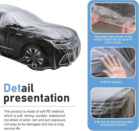 4 PCS Disposable Car Covers, 11.48Ft x 19.69Ft Clear Plastic Car Covers, Rainproof Dustproof Garage Covers with Elastic Band, Universal Protective Accessories for Most Cars (Transparent#M) in Saudi Arabia
