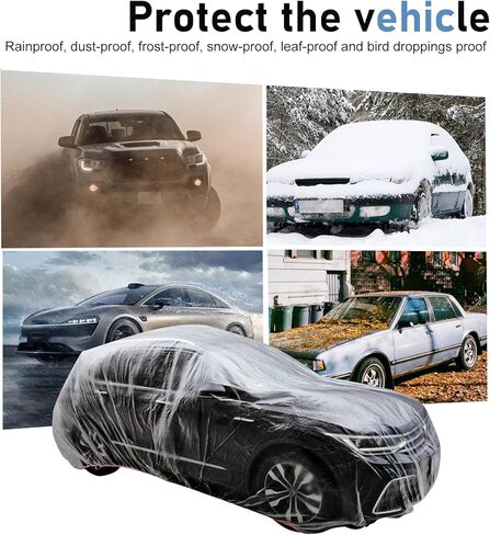 4 PCS Disposable Car Covers, 11.48Ft x 19.69Ft Clear Plastic Car Covers, Rainproof Dustproof Garage Covers with Elastic Band, Universal Protective Accessories for Most Cars (Transparent#M) in Saudi Arabia