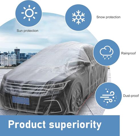 4 PCS Disposable Car Covers, 11.48Ft x 19.69Ft Clear Plastic Car Covers, Rainproof Dustproof Garage Covers with Elastic Band, Universal Protective Accessories for Most Cars (Transparent#M) in Saudi Arabia