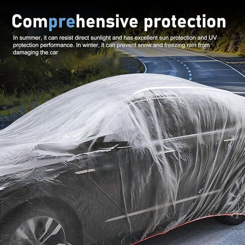 4 PCS Disposable Car Covers, 11.48Ft x 19.69Ft Clear Plastic Car Covers, Rainproof Dustproof Garage Covers with Elastic Band, Universal Protective Accessories for Most Cars (Transparent#M) in Saudi Arabia