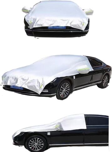 Car Half Cover - Sunshade Windshield & Hood Protects Engine Bay, All Weather Snow/Summer Cover for Sedan/CUV Universal Fit, Easy to Fold/Install, Durable 210D Oxford Fabric (Lightweight, L) in Saudi Arabia