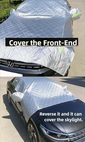 Car Half Cover - Sunshade Windshield & Hood Protects Engine Bay, All Weather Snow/Summer Cover for Sedan/CUV Universal Fit, Easy to Fold/Install, Durable 210D Oxford Fabric (Lightweight, L) in Saudi Arabia