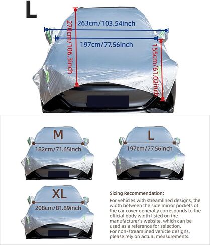 Car Half Cover - Sunshade Windshield & Hood Protects Engine Bay, All Weather Snow/Summer Cover for Sedan/CUV Universal Fit, Easy to Fold/Install, Durable 210D Oxford Fabric (Lightweight, L) in Saudi Arabia