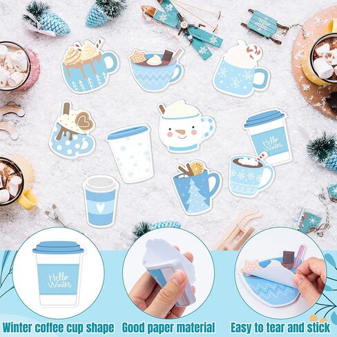 ANGOLIO Winter Coffee Cup Sticky Notes - 30 Pack Coffee Cup Self-Stick Note Pads Winter Holiday Latte Lover Writing Memo Notes Office School Classroom Rewards Gift for Kids Adults Student Party Favors in Saudi Arabia