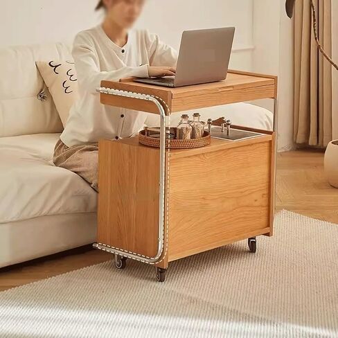 Cherry Wood Bookshelf, Solid Wood Side Cabinet, Small Bookshelf Side Table, Simple Log Bookshelves for Living Room, Bedroom, Office, or Corner Space – Large Storage, Easy Assembly in Saudi Arabia