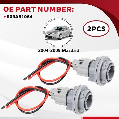 Turn Signal Park Light Socket Holder with Wiring Harness for 2004-2009 Mazda3, Pigtail Connector Harness Replace OE S09A51064 2PCS in Saudi Arabia