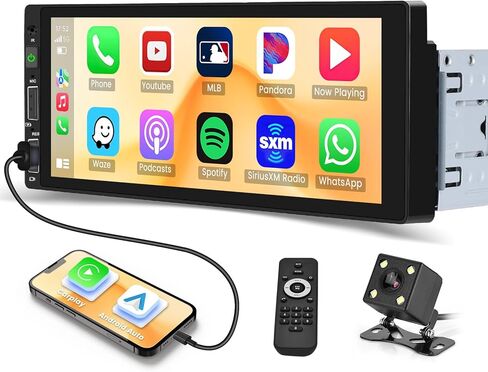 راديو سيارة ستيريو بشاشة لمس 6.9 بوصات من Apple Carplay مع بلوتوث 5.0 يدعم Android Auto Mirror Link FM EQ SWC، مستقبل صوت السيارة مع USB/SWC/MIC/TF/AUX-in in Kuwait