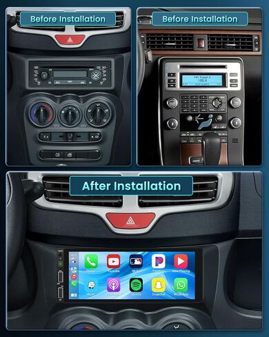 راديو سيارة ستيريو بشاشة لمس 6.9 بوصات من Apple Carplay مع بلوتوث 5.0 يدعم Android Auto Mirror Link FM EQ SWC، مستقبل صوت السيارة مع USB/SWC/MIC/TF/AUX-in in Kuwait