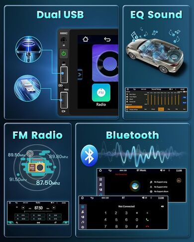 راديو سيارة ستيريو بشاشة لمس 6.9 بوصات من Apple Carplay مع بلوتوث 5.0 يدعم Android Auto Mirror Link FM EQ SWC، مستقبل صوت السيارة مع USB/SWC/MIC/TF/AUX-in in Kuwait