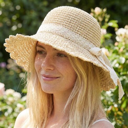 Summer Beach Sun Straw Hats for Women Wide Brim Packable Travel Bucket Hats UPF 50+ in Kuwait