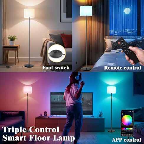 Smart Floor Lamp with APP & Remote Control - Dimmable RGB & White Light (3000K-6500K) for Living Room, Bedroom, Office - Modern Standing Lamp with 9W LED Bulb Included in Saudi Arabia