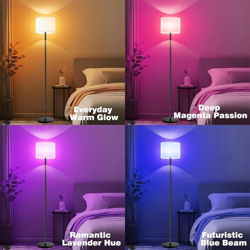 Smart Floor Lamp with APP & Remote Control - Dimmable RGB & White Light (3000K-6500K) for Living Room, Bedroom, Office - Modern Standing Lamp with 9W LED Bulb Included in Saudi Arabia